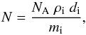 \begin{equation} N = \frac{N_{\rm A} \; \rho_{\rm i} \; d_{\rm i}}{m_{\rm i}}, \label{3} \end{equation}