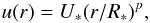 \begin{equation} \label{ur} u(r) = U_* (r/R_*)^p, \end{equation}