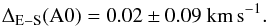 \begin{equation} \Delta_\mathrm{E-S}(\mathrm{A0}) = 0.02\pm 0.09~\ensuremath{\mbox{km}\,\mbox{s}^{-1}}. \end{equation}