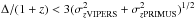 \hbox{$\Delta/(1+z) < 3(\sigma_{z\rm VIPERS}^2 + \sigma_{z\rm PRIMUS}^2)^{1/2}$}