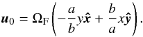 \begin{equation} \boldsymbol{u}_0=\Omega_{\rm F}\left(-\frac{a}{b}y\boldsymbol{\hat{x}}+\frac b a x \boldsymbol{\hat{y}}\right). \end{equation}