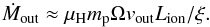 \begin{equation} \dot{M}_{\rm out} \approx \mu_{\rm H} m_{\rm p} \Omega v_{\rm out} L_{\rm ion}/\xi. \label{mdot2} \end{equation}