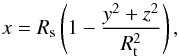 \begin{equation} x = R_{\rm s} \left(1 - \frac{y^2 + z^2}{R_{\rm t}^2} \right), \label{e_obs} \end{equation}