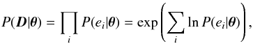 \begin{equation} P(\pvec | \vec{D}_{\rm LC}, \vec{D}_{\rm RV}) = P(\pvec) P(\vec{D}_{\rm LC} | \pvec) P(\vec{D}_{\rm RV} | \pvec), \end{equation}