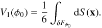 \appendix \setcounter{section}{2} \begin{equation} \label{mf1} V_1(\phi_0)=\frac16\int_{\delta F_{\phi_0}}\mathrm{d}S(\vec{x}). \end{equation}