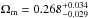 \hbox{$\Omega_{\rm m}=0.268_{-0.029}^{+0.034}$}