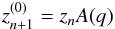 \begin{equation} z_{n+1}^{(0)} = z_n A(q) \label{eq:predictor} \end{equation}