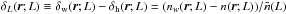 \hbox{$\delta_{L}(\vr;L)\equiv \delta_{\rm w}(\vr;L)-\delta_{\rm h}(\vr;L)=(n_{w}(\vr;L)-n(\vr;L))/\bar{n}(L)$}