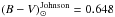 \hbox{$(B-V)_\odot^{\rm Johnson} = 0.648$}
