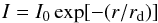 \appendix \setcounter{section}{1} \begin{equation} I = I_0 \exp[ - (r/r_{\rm d})] \end{equation}