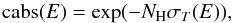 \begin{equation} \mathrm{cabs}(E)=\exp(-N_{\rm H}\sigma_{T}(E)), \end{equation}