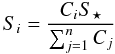 $$S_i = \frac{C_i S_\star }{\sum_{j=1}^{n} C_j}$$