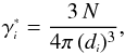 \begin{equation} \label{gstarth} \gen{\gamma^{\ssty \ast}} = \frac{3 \, N}{4\pi \, (\gen{d})^3}, \end{equation}