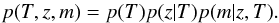 \begin{equation} \label{eq12} p(T,z,m) = p(T)p(z|T)p(m|z,T). \end{equation}
