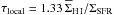 \hbox{$\tau_{\rm local} = 1.33\, \avghi/\Sigma_{\rm SFR}$}