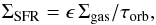 \begin{equation} \label{eq:torb} \Sigma_{\rm SFR} = \epsilon \, \Sigma_{\rm gas}/\tau_{\rm orb}, \end{equation}