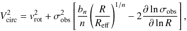 \appendix \setcounter{section}{1} \begin{equation} \label{eq:asymFin} V_{\rm{circ}}^{2} = v_{\rm{rot}}^{2} + \sigma_{\rm{obs}}^{2} \left[ \dfrac{b_{n}}{n} \left( \dfrac{R}{R_{\rm{eff}}} \right)^{1/n} - 2 \dfrac{\partial \ln \sigma_{\rm{obs}}}{\partial \ln R} \right], \end{equation}