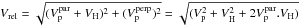 \hbox{$V_{\rm rel}= \sqrt{(V_{\rm p}^{\rm par}+V_{\rm H})^{2}+(V_{\rm p}^{\rm perp})^{2}}=\sqrt{(V_{\rm p}^{2}+V_{\rm H}^{2}+2V_{\rm p}^{\rm par}.V_{\rm H})}$}
