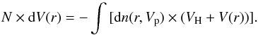 \begin{equation} N \times {\rm d}V(r) = - \int{[{\rm d}n(r,V_{\rm p}) } \times (V_{\rm H} + V(r))]. \end{equation}