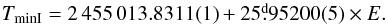 \begin{equation} T_{\mathrm{minI}} = 2\,455\,013.8311 (1) + 25\fd95200 (5) \times E. \label{ephe} \end{equation}