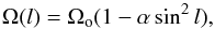 \begin{equation} \label{eq:diffrot} \Omega (l) = \Omega_{\rm o} (1 - \alpha \sin^2 l), \end{equation}