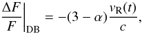 \begin{equation} \left.\frac{\Delta F}{F}\right|_{\rm DB} = - (3-\alpha) \frac{v_{\rm R}(t)}{c}, \label{db_effect} \end{equation}