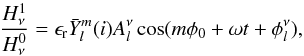 \appendix \setcounter{section}{1} \begin{equation} \label{eq:amplitude} \frac{H_{\nu}^1}{H_{\nu}^0}=\epsilon_{\rm r}\bar Y_l^m(i)A_{l}^{\nu} \cos(m\phi_0+\omega t+\phi_{l}^{\nu}), \end{equation}