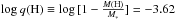 \hbox{$\log{q(\rm H)}\equiv\log{[1-\frac{M(\rm H)}{M_{\ast}}]} = -3.62$}