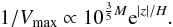 \begin{equation} 1/V_{\max}\propto 10^{\frac{3}{5}M}{\rm e}^{|z|/H}. \end{equation}
