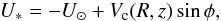 \begin{eqnarray} \label{UV} U_*=-U_\odot +V_{\rm c}(R,z)\sin \phi , \end{eqnarray}