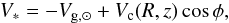 \begin{eqnarray*} V_*=-V_{{\rm g},\odot }+V_{\rm c}(R,z)\cos \phi, \end{eqnarray*}