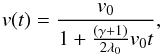 \appendix \setcounter{section}{2} \begin{equation} v(t)=\frac{v_0}{1+\frac{(\gamma+1)}{2\lambda_0} v_0 t} , \end{equation}