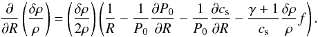 \appendix \setcounter{section}{2} \begin{equation} \frac{\partial }{\partial R} \left( \frac{\delta \rho}{\rho}\right) = \left( \frac{\delta \rho}{2 \rho}\right) \left(\frac{1}{R} - \frac{1}{P_0}\frac{\partial P_0}{\partial R} - \frac{1}{P_0}\frac{\partial c_{\rm s}}{\partial R} - \frac{\gamma+1}{c_{\rm s}} \frac{\delta \rho}{\rho} f\right) . \label{wavedamp} \end{equation}