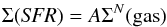 \begin{equation} {\Sigma({\it SFR}) = A \Sigma^N({\rm gas})} \end{equation}