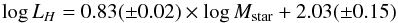 \begin{equation} {\log L_H = 0.83(\pm0.02) \times \log M_{\rm star} + 2.03(\pm0.15)} \end{equation}
