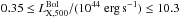 \hbox{$0.35 \leq L_{\rm X,500}^{\rm Bol}/(10^{44}~{\rm erg}\,{\rm s}^{-1}) \leq 10.3$}