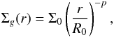 \begin{equation} \label{eq:power} \Sigma_g(r) = \Sigma_{0} \left(\frac{r}{R_0}\right)^{-p} , \end{equation}