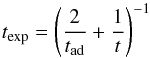 \begin{equation} \tex=\left(\frac{2}{\tad}+\frac{1}{t}\right)^{-1} \end{equation}