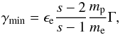 \begin{equation} \label{eq:gmin} \gamma_{\min} = \epse\frac{s-2}{s-1}\frac{\mpr}{\mel}\Gamma, \end{equation}