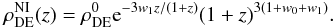 \begin{eqnarray} \rho_{\rm DE}^{\rm NI}(z)=\rho_{\rm DE}^{0}{\rm e}^{-3w_{1}z/(1+z)}(1+z)^{3(1+w_{0}+w_{1})}. \end{eqnarray}