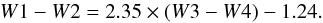 \begin{equation} W1-W2=2.35\times (W3-W4)-1.24 . \end{equation}