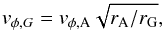 \appendix \setcounter{section}{1} \begin{equation} v_{\phi, G} = v_{\phi, {\rm A}} \sqrt{r_{\rm A} / r_{\rm G}} , \end{equation}