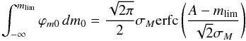 \appendix \setcounter{section}{3} \begin{eqnarray} \mathcal{C}& = & (2\pi) ^2 \epsilon_{\varpi} \epsilon_{\mu_{\alpha^\ast}} \epsilon_{\mu_{\delta}} \epsilon_{v_r} \nonumber \\[6mm] &&\times ~\int_{-\infty}^{m_{\rm lim}} \int_0^{\infty} \int_{-\pi/2}^{\pi/2} \int_0^{2\pi} \int_{-\infty}^{\infty} \int_{-\infty}^{\infty} \int_{-\infty}^{\infty} \varphi_{m0} \varphi_{r_0l_0'b_0'}\nonumber \\[6mm] &&\times ~ \varphi_{v}(U,V,W) \, {\rm d}U \, {\rm d}V \,{\rm d}W \, {\rm d}l_0' \, {\rm d}b_0' \,{\rm d}r_0 \, {\rm d}m_0 . \end{eqnarray}
