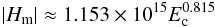 \begin{eqnarray} |H_{\rm m}| \approx 1.153 \times 10^{15} E^{0.815}_{\rm c} \label{best} \end{eqnarray}