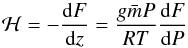 \begin{equation} \mathcal H = -\frac{\md F}{\md z} = \frac{g \bar m P}{R T} \frac{\md F}{\md P} \label{eq:heating_rate} \end{equation}