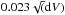 \hbox{$0.023 \sqrt({\rm d}V)$}