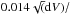 \hbox{$0.014 \sqrt({\rm d}V)/$}
