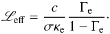 \begin{equation} {\mathscr L}_{\rm eff} = {c \over \sigma \kappa_{\rm e}} {\Ge \over 1-\Ge} \cdot\vspace*{-1mm} \end{equation}
