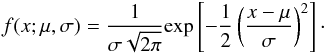 \appendix \setcounter{section}{2} \begin{eqnarray*} f(x;\mu,\sigma) = \frac{1}{\sigma \sqrt{2\pi}} \mathrm{exp}\left[{-\frac{1}{2}\left(\frac{x-\mu}{\sigma}\right)^2}\right]\cdot \end{eqnarray*}