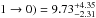 \hbox{$1\rightarrow0) =9.73^{+4.35}_{-2.31}$}